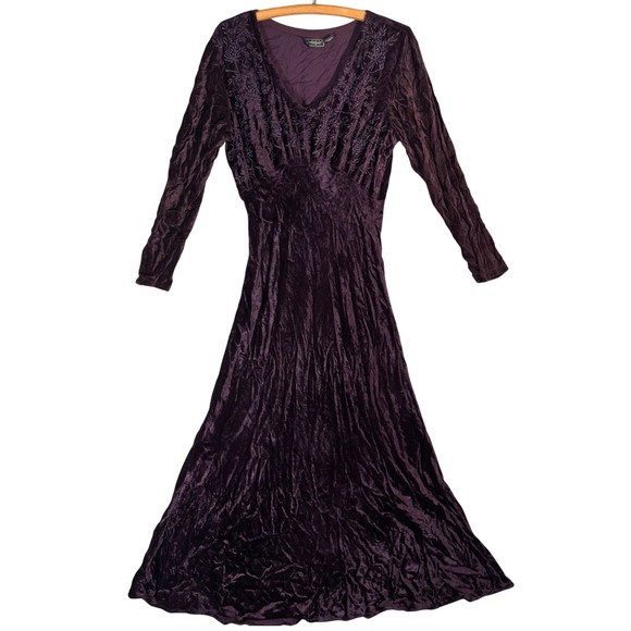 Nostalgia Dresses & Skirts - Vntg Nostalgia Plum Purple Velvet Embroidered Maxi Dress Fits M Y2K Goth Grunge